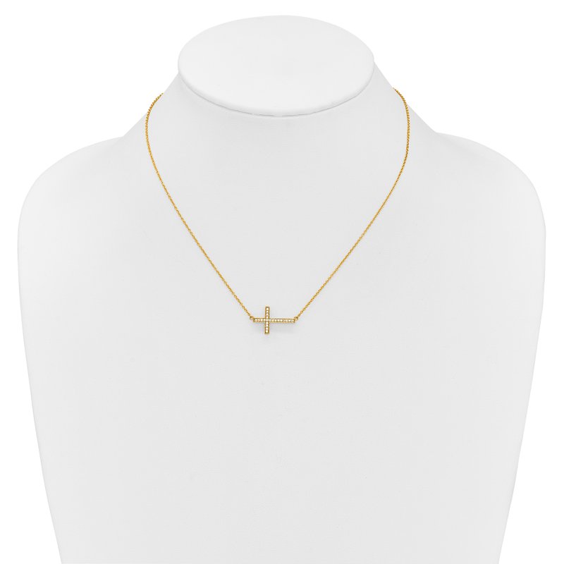 14k White Gold 1/6 carat Diamond Sideways Cross 18 inch Necklace