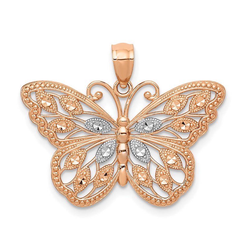 14k Rose Gold and White Rhodium Diamond-cut Butterfly Pendant