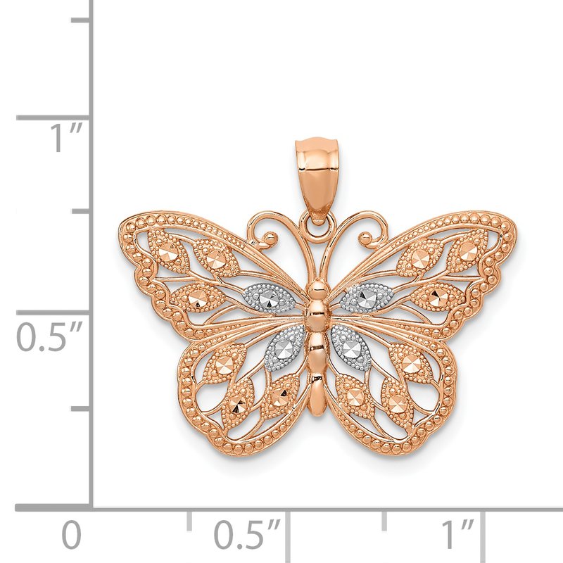 14k Rose Gold and White Rhodium Diamond-cut Butterfly Pendant