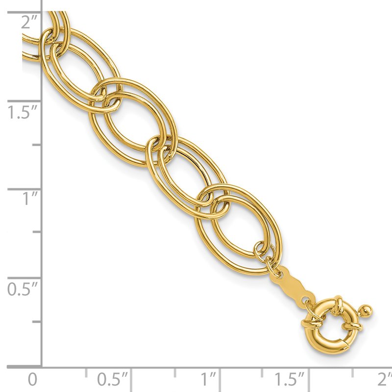 14K Polished 11mm Fancy Double Oval Link 7.5 inch Bracelet