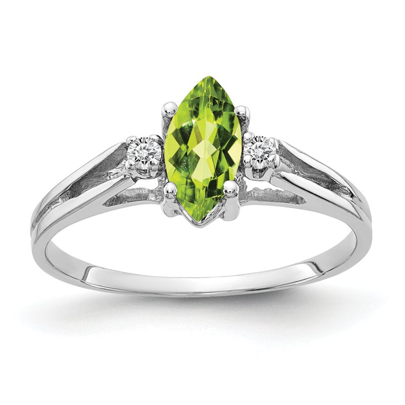 14k White Gold 8x4mm Marquise Peridot AA Diamond ring