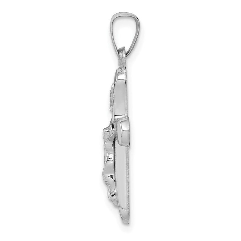 14k White Gold Polished INRI Rounded Crucifix Pendant