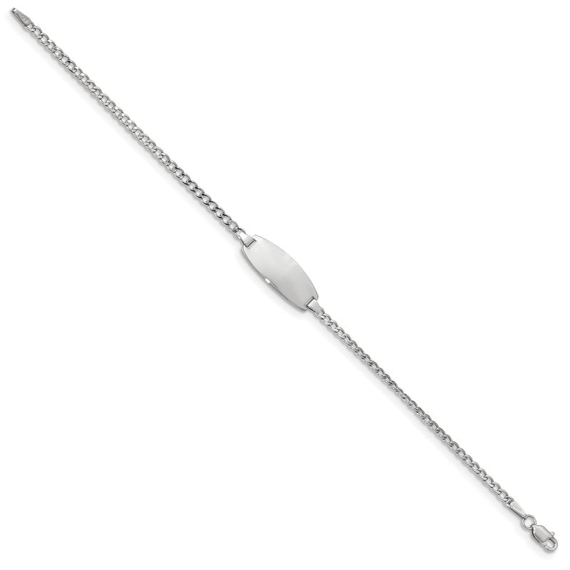 14k White Gold Polished Semi-Solid Chain/Solid Plate Curb Link Oval 18.5x8.5mm Plate 5.5 inch Baby/Child ID Bracelet
