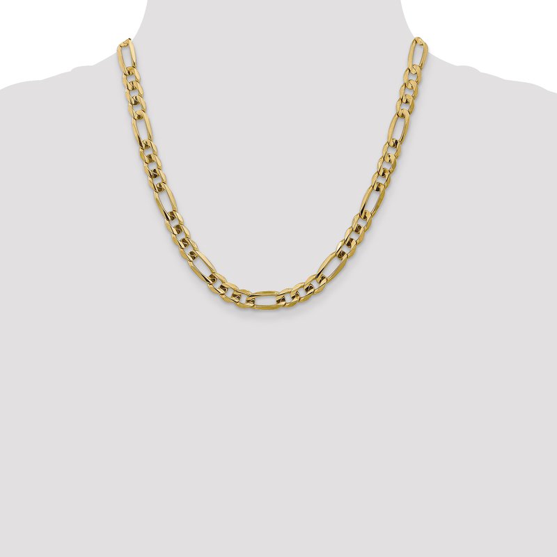 14K 26 inch 7.5mm Concave Open Figaro with Lobster Clasp Chain