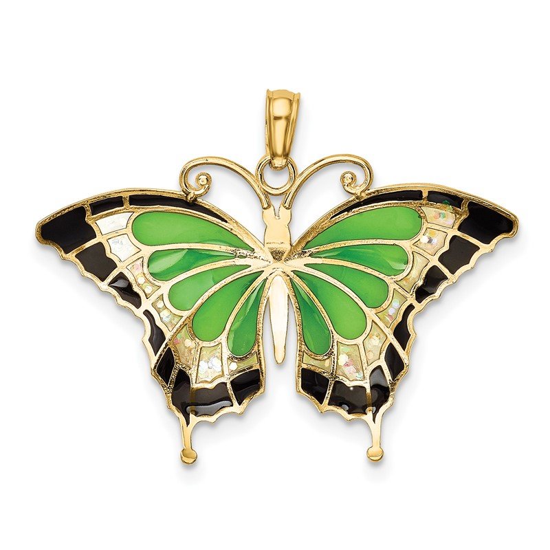 14K Green Enameled Butterly Pendant