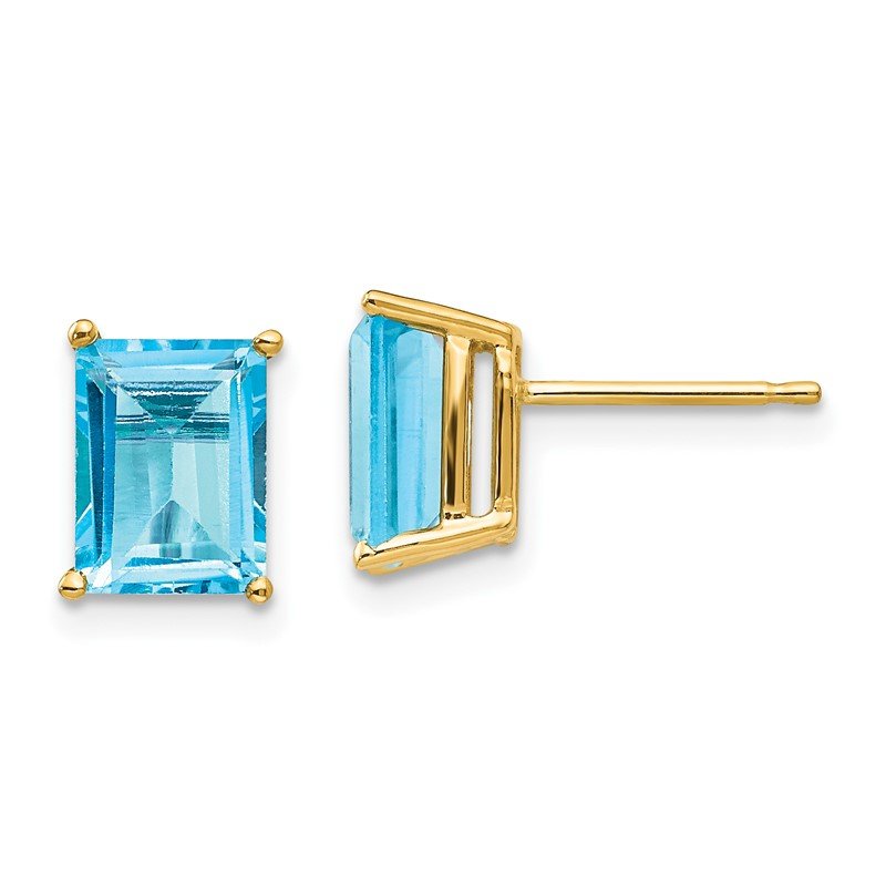 14k 8x6mm Emerald-Cut Blue Topaz Post Earrings