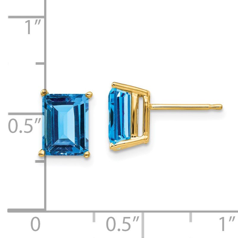 14k 8x6mm Emerald-Cut Blue Topaz Post Earrings