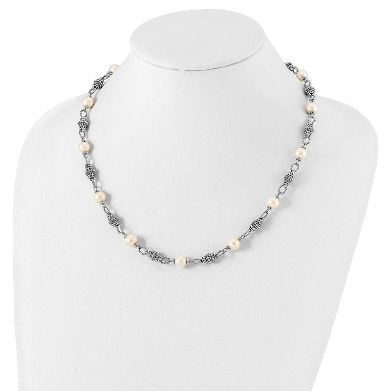Sterling Silver 20 Inch Antiqued  8-8.5mm Freshwater Cultured Pearl Necklace