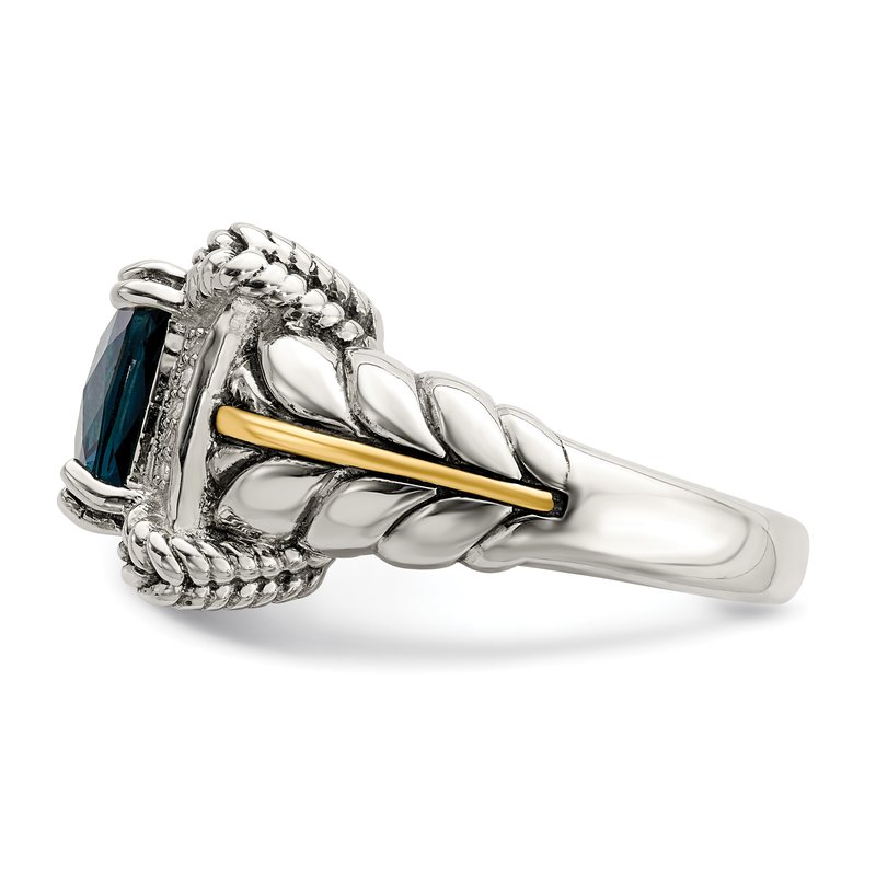 Sterling Silver with 14K Accent Antiqued London Blue Topaz and Diamond Ring