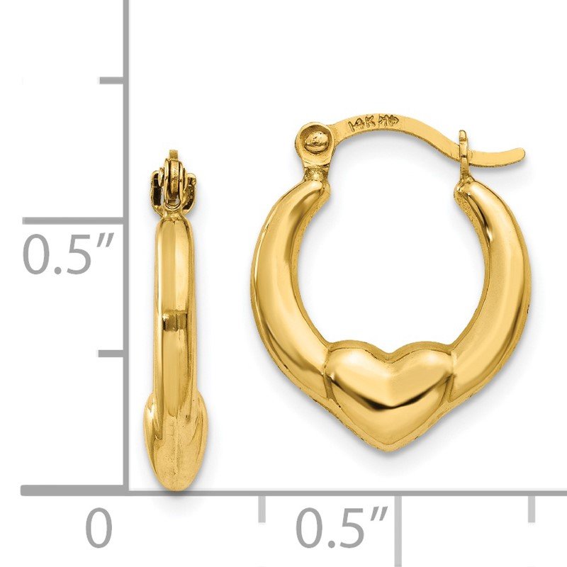 14K Hollow Heart Hoop Earrings