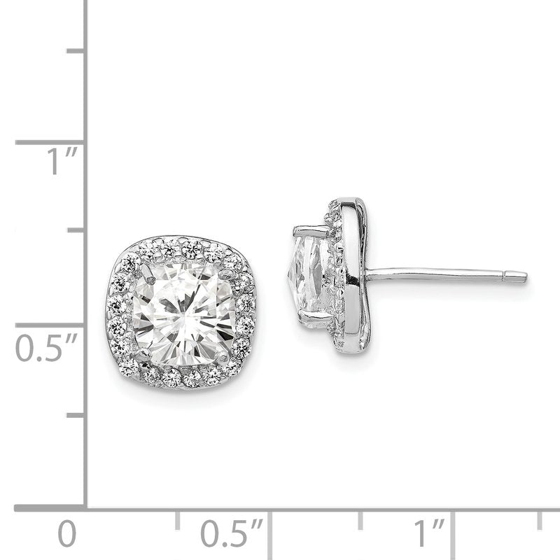 Sterling Silver Rhodium-plated Rose-cut and Brilliant-cut CZ Square Halo Post Earrings