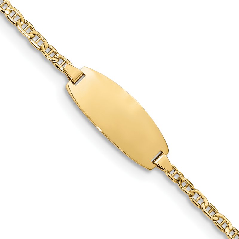 14k Polished Semi-Solid Chain/Solid Plate Anchor Link Oval 18.5x8.5mm Plate 5.5 inch Baby/Child ID Bracelet