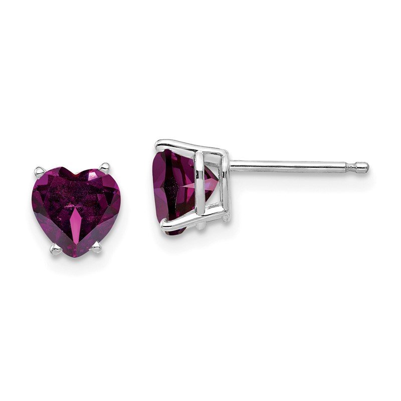 14k White Gold 6mm Heart Rhodolite Garnet Post Earrings
