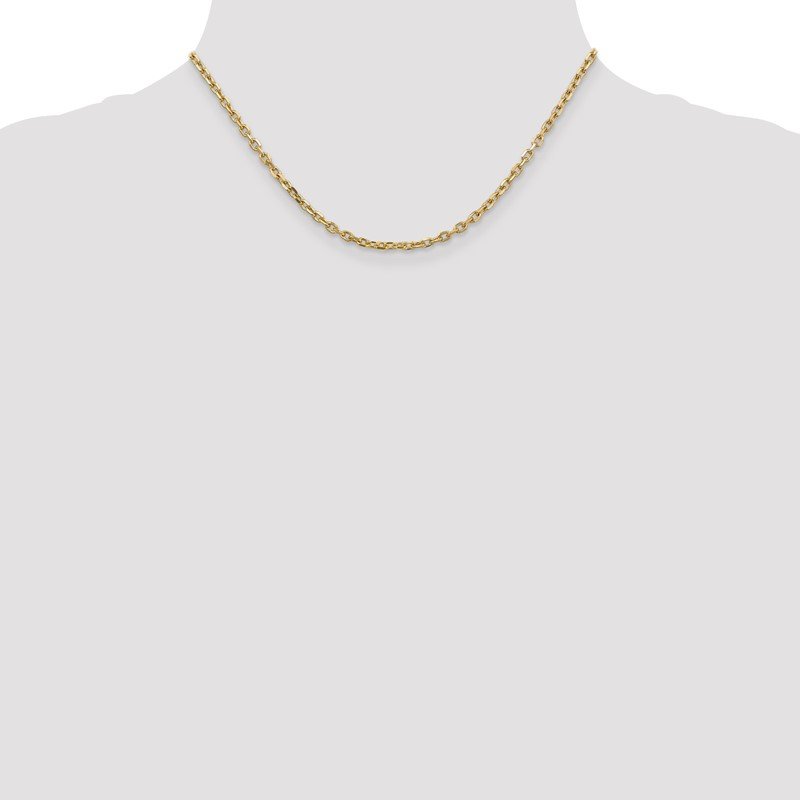 14K 26 inch 3mm Diamond-cut Round Open Link Cable with Lobster Clasp Chain