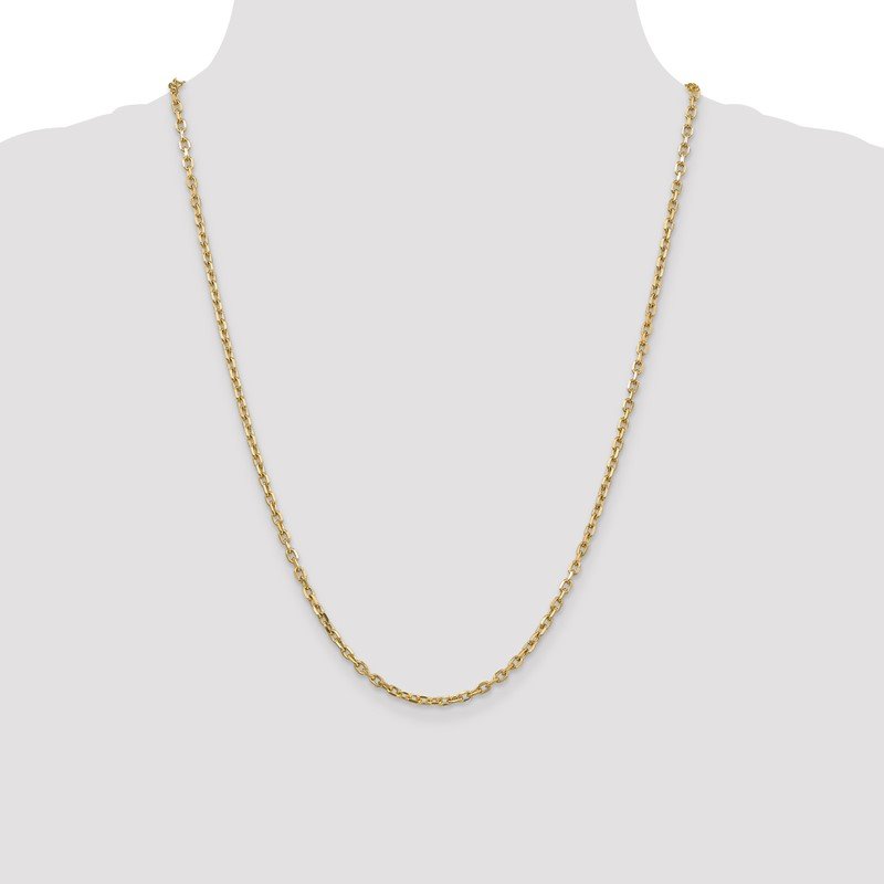 14K 26 inch 3mm Diamond-cut Round Open Link Cable with Lobster Clasp Chain