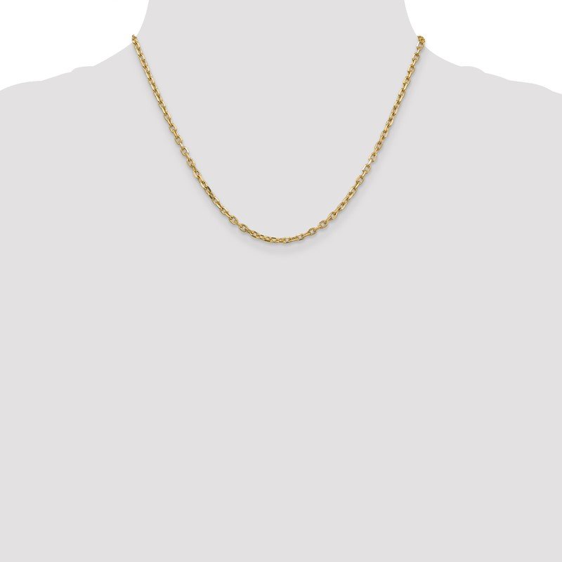 14K 26 inch 3mm Diamond-cut Round Open Link Cable with Lobster Clasp Chain