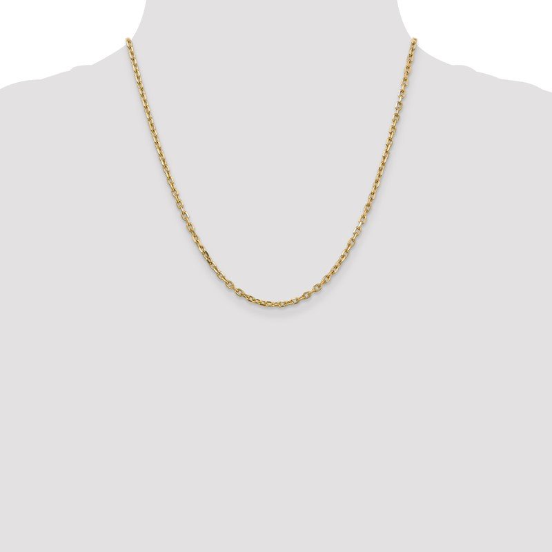 14K 26 inch 3mm Diamond-cut Round Open Link Cable with Lobster Clasp Chain