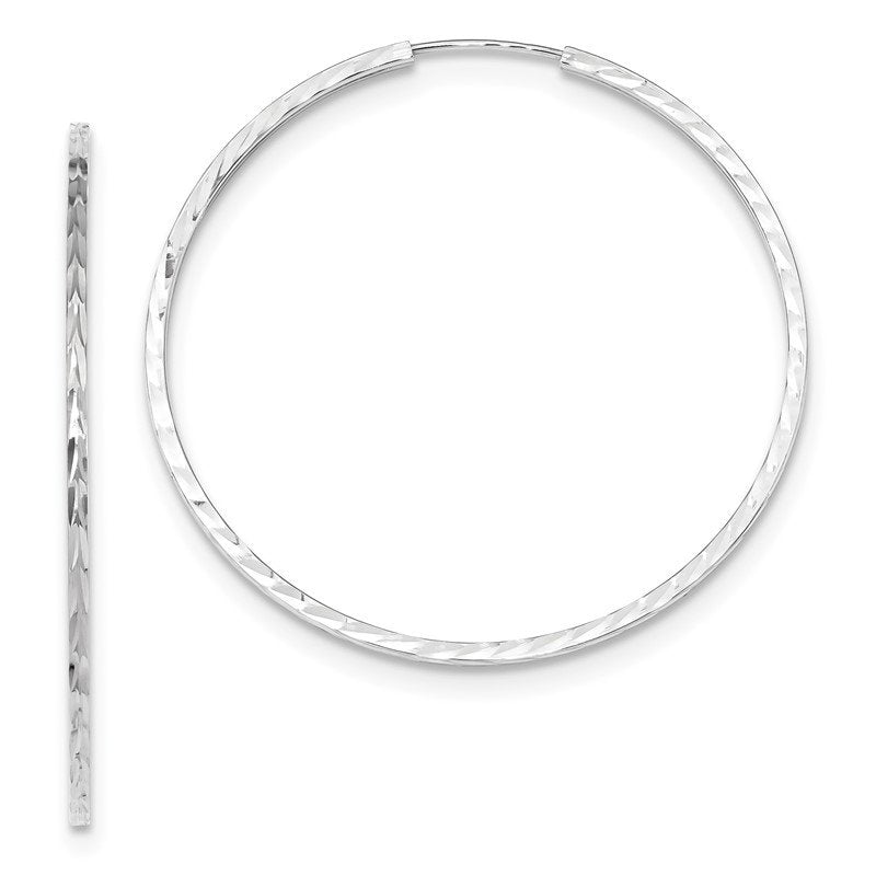 14k White Gold 1.35x45mm Diamond-cut Square-Tube Endless Hoop Earrings