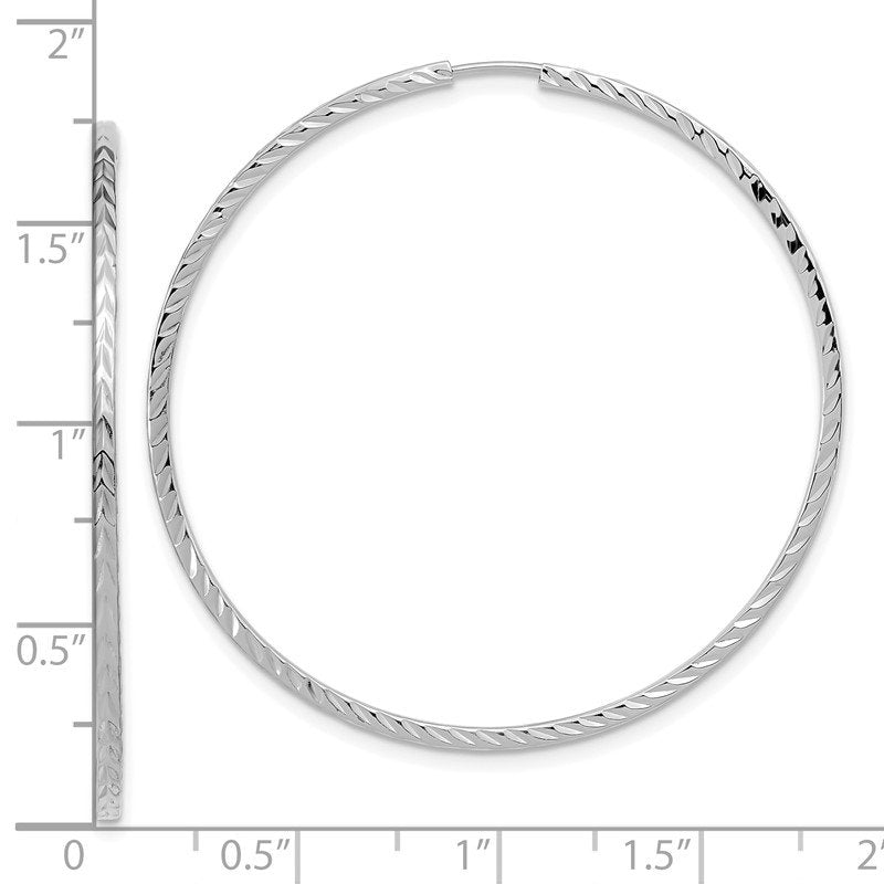 14k White Gold 1.35x45mm Diamond-cut Square-Tube Endless Hoop Earrings