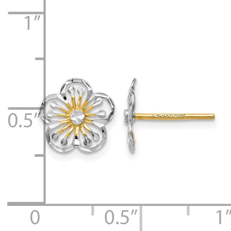 14K w/White Rhodium Polished and D/C Post Earrings