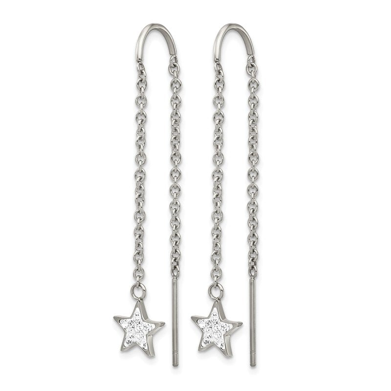 Stainless Steel Polished with Preciosa Crystal Star Threader Earrings
