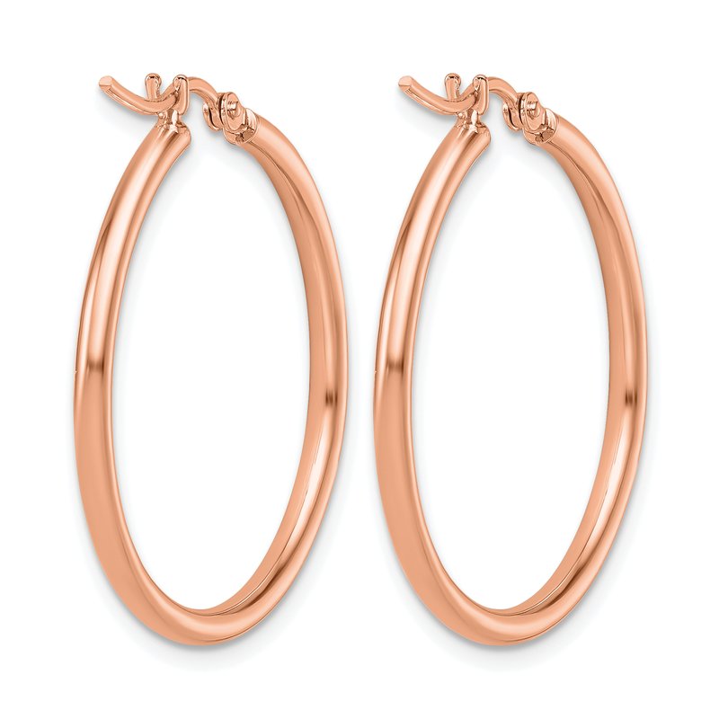 14K Rose Gold 2x30mm Polished Hoop Earrings