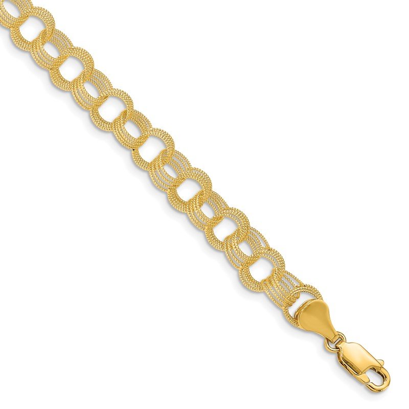 14k 7mm Solid Textured Triple Link 7 inch Charm Bracelet