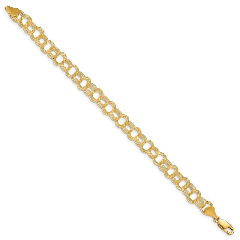 14k 7mm Solid Textured Triple Link 7 inch Charm Bracelet