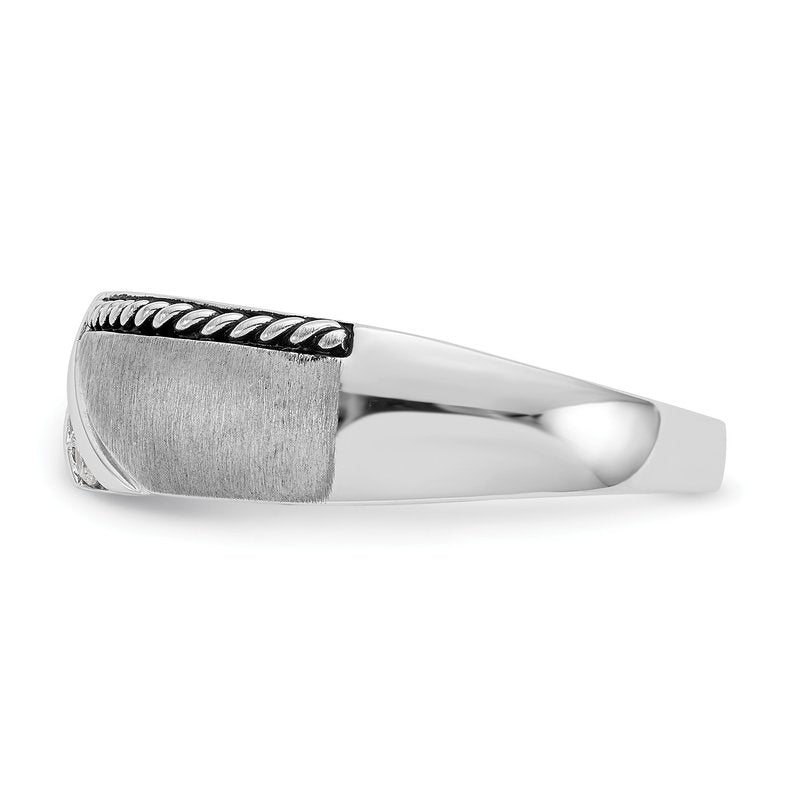 14K White Gold Men's 1/8 carat Lab Grown Diamond VS/SI  D E F  Brushed Polished Antiqued Band