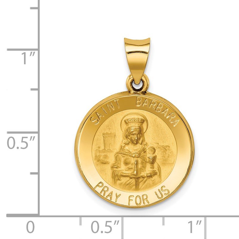 14k Polished and Satin Hollow St. Barbara Medal Pendant