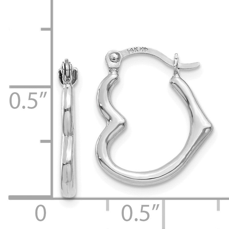 14K White Gold Heart Shaped Hollow Hoop Earrings