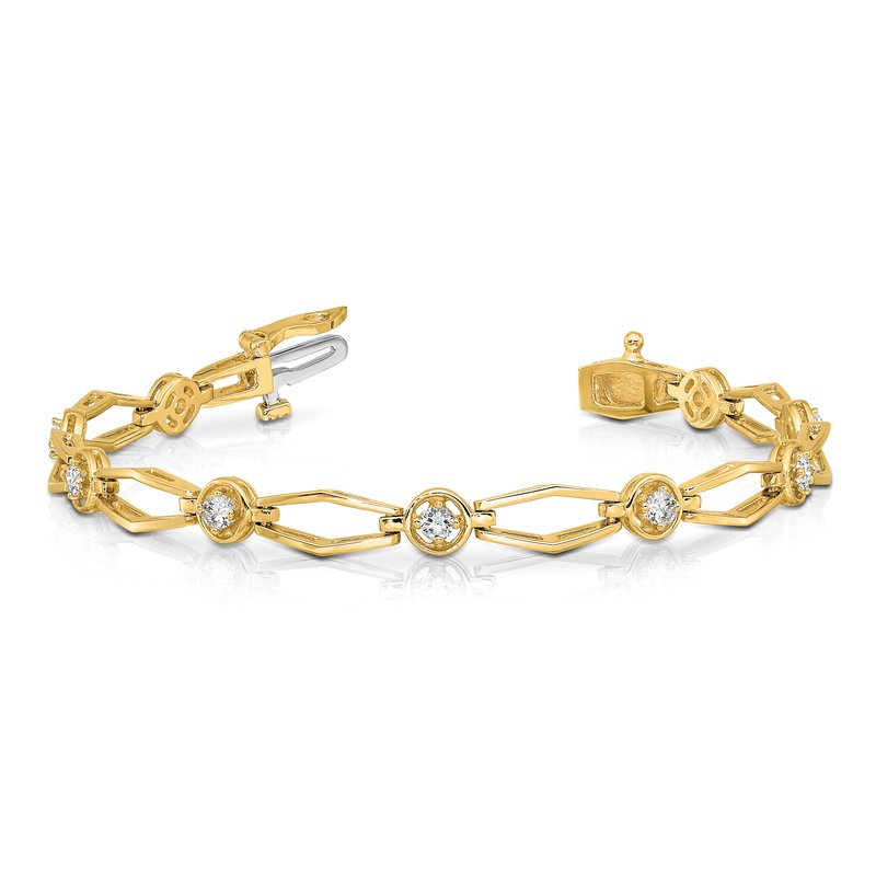 14k Complete 3/4 carat Round AA Diamond Fancy Link 7 inch Bracelet