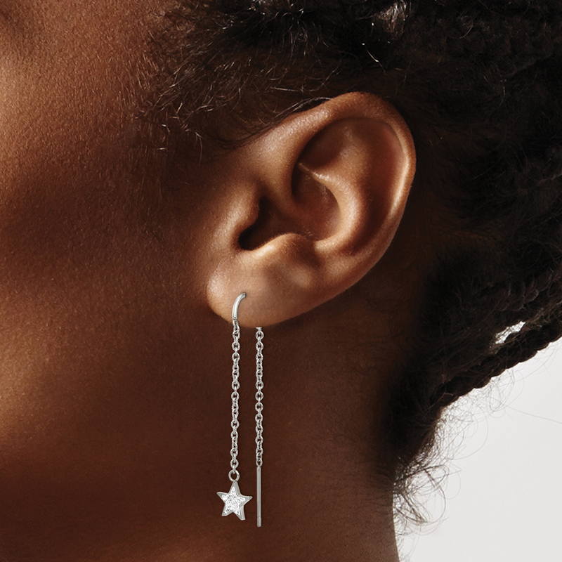 Stainless Steel Polished with Preciosa Crystal Star Threader Earrings