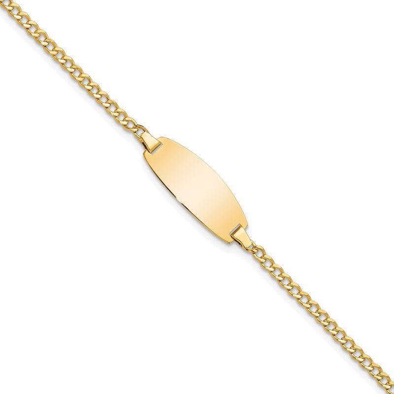 14k Polished Semi-Solid Chain/Solid Plate Curb Link Oval 18.5x8.5mm Plate 5.5 inch Baby/Child ID Bracelet