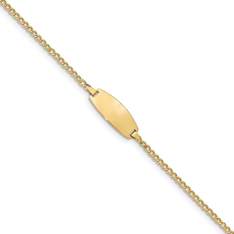 14k Polished Semi-Solid Chain/Solid Plate Curb Link Oval 18.5x8.5mm Plate 5.5 inch Baby/Child ID Bracelet