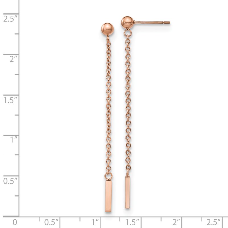 Stainless Steel Polished Rose IP-plated Bar Post Dangle Earrings