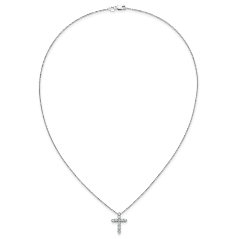 14k White Gold 1/4 carat Diamond Cross Pendant 18 inch Necklace
