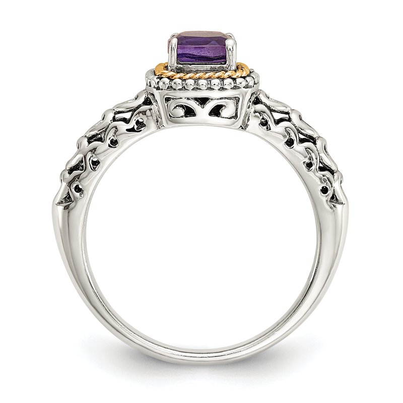 Sterling Silver with 14K Accent Antiqued Cushion Amethyst Ring