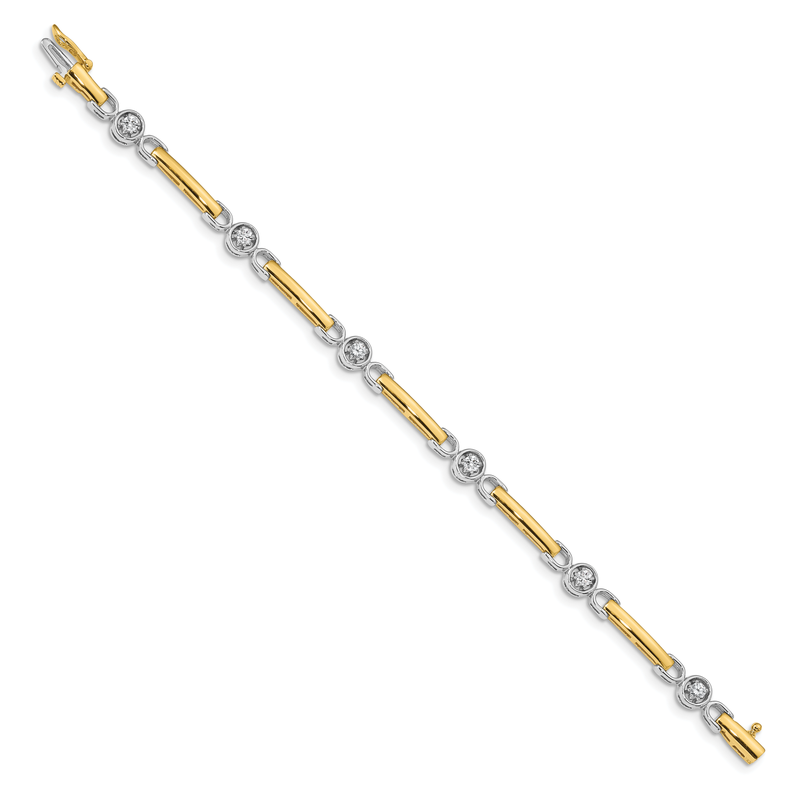 14k Two-tone Complete 1/2 carat Round VS Diamond Bar 7 inch Tennis Bracelet