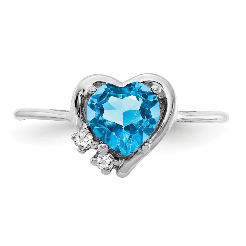 14k White Gold 6mm Heart Blue Topaz AAA Diamond ring