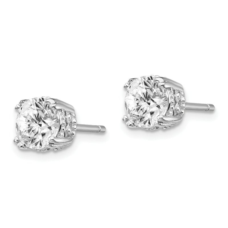 Sterling Silver Rhodium-plated Round Brilliant-cut 6.5mm CZ Post Stud Earrings