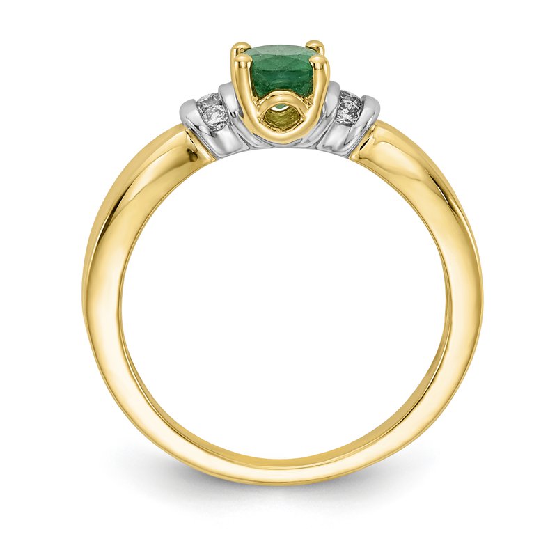 14k with Rhodium Diamond and Oval Emerald Ring