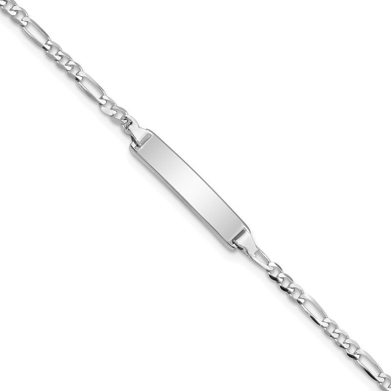 14k White Gold Polished Solid Chain/Solid Plate Figaro Link 20x4.5mm Plate 5.5 inch Baby/Child ID Bracelet