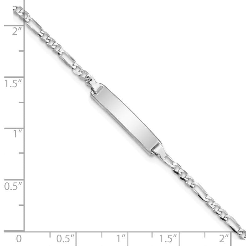 14k White Gold Polished Solid Chain/Solid Plate Figaro Link 20x4.5mm Plate 5.5 inch Baby/Child ID Bracelet
