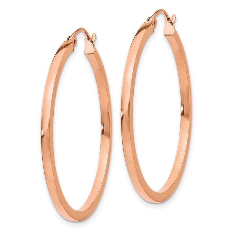 14k Rose Gold 2x35mm Polished Lightweight Square-Tube Hoop Earrings