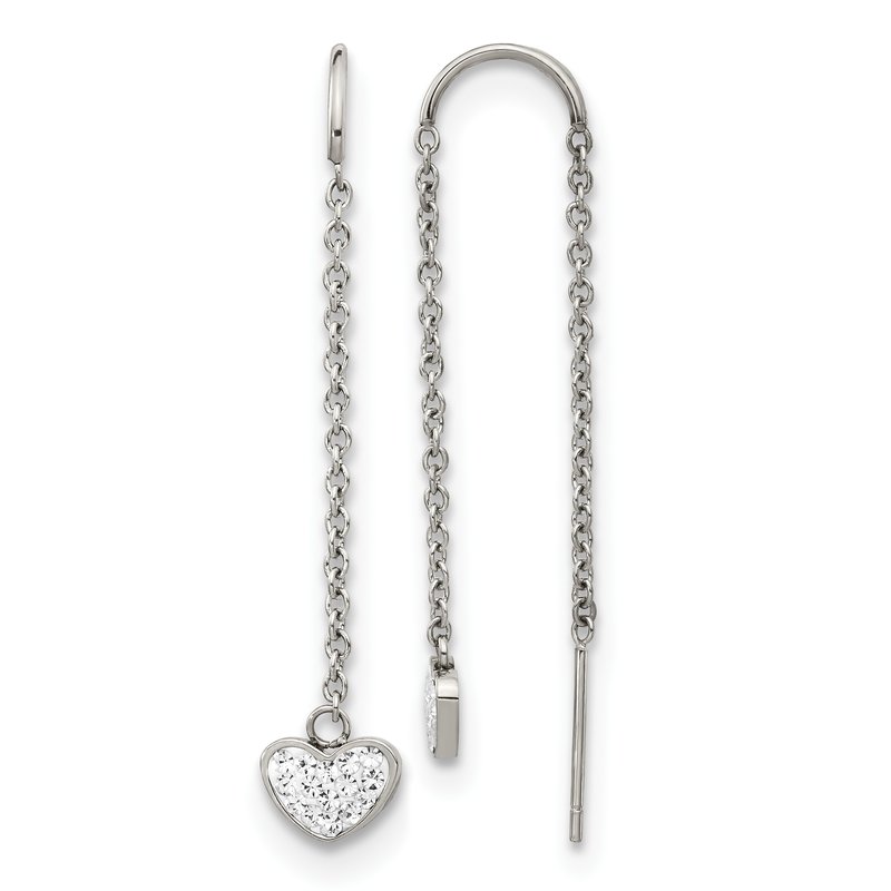 Stainless Steel Polished with Preciosa Crystal Heart Threader Earrings