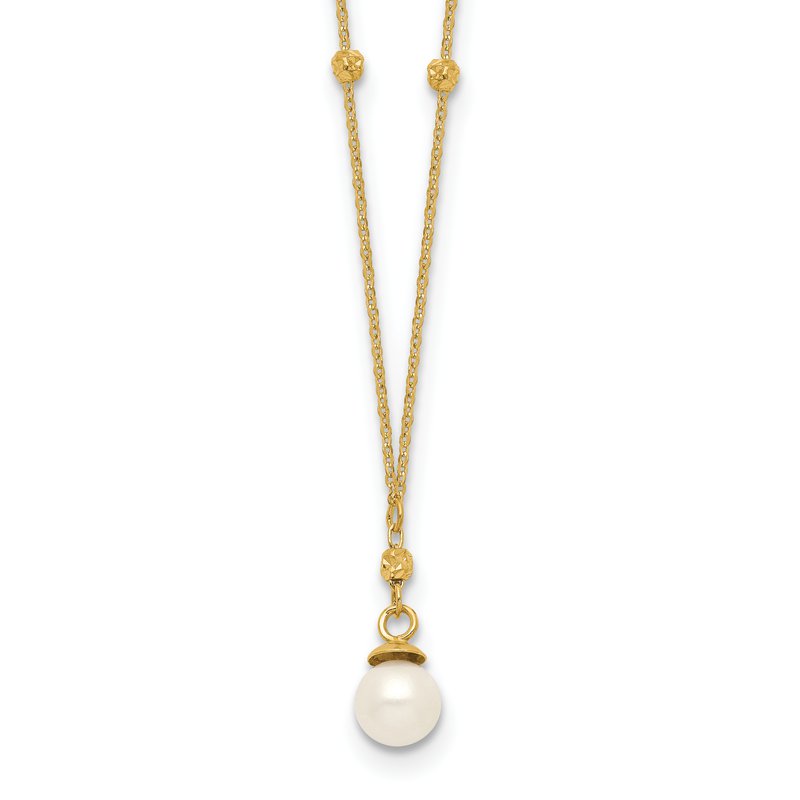 14k 4-5mm White Freshwater Cultured Pearl with Diamond-cut Beads 18 inch Necklace
