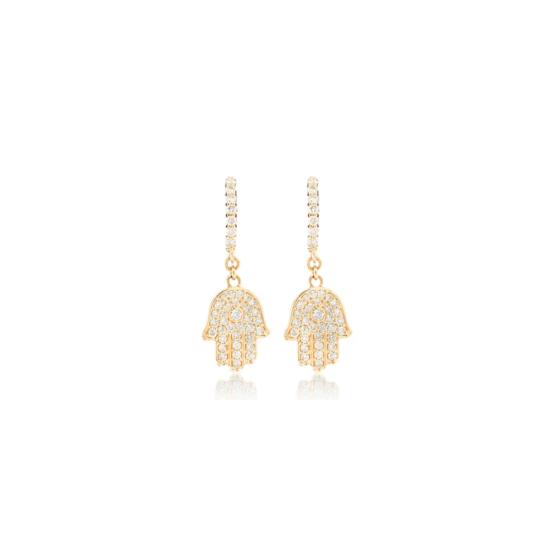 Dangling Hamsa Huggie Earrings 14K