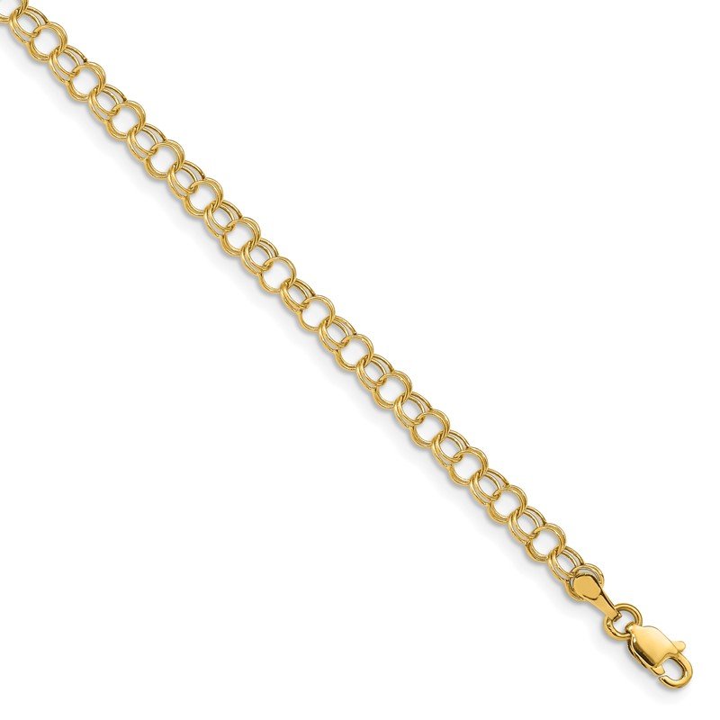 14k 4mm Hollow Double Link 7 inch Charm Bracelet