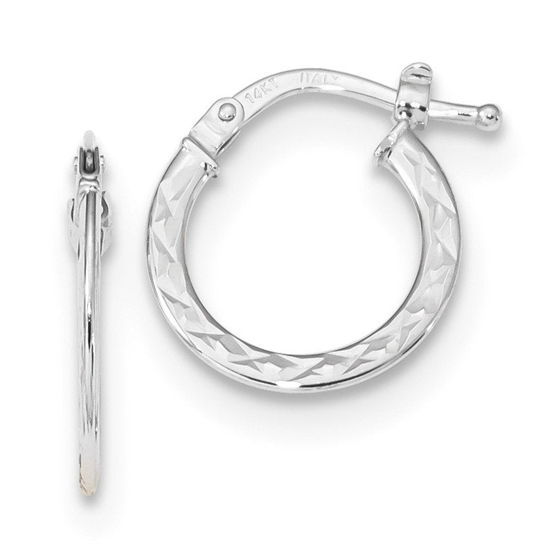 14k White Gold Polished and Diamond-cut  Hoop Earrings